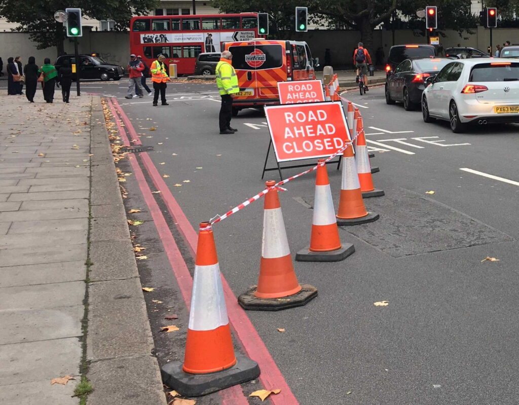 traffic control at a busy road in London